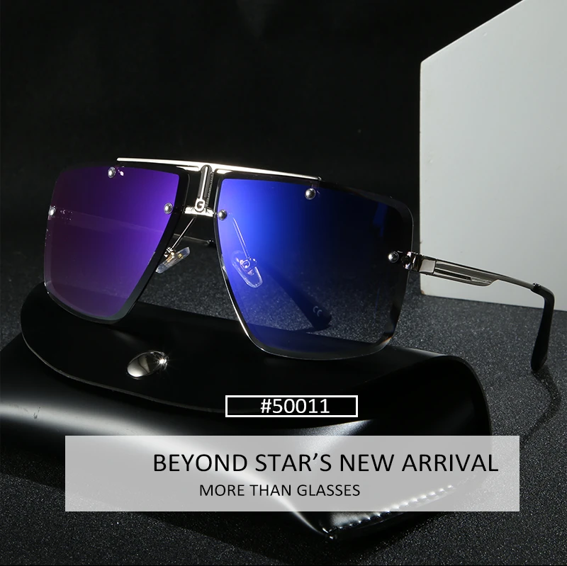 BEYONDSTAR модные квадратные солнцезащитные очки без оправы для мужчин Роскошные брендовые дизайнерские ретро коричневые линзы солнцезащитные очки с металлической оправой G50011