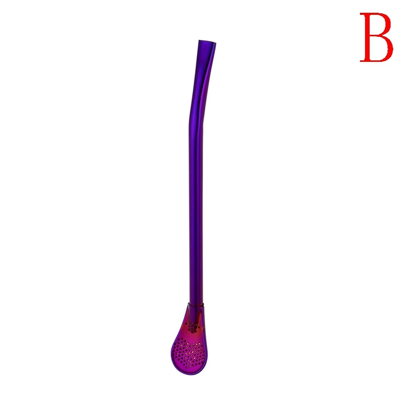 Purple-B 1 шт. фильтр ложки многоразовые металлические питьевые соломы из нержавеющей стали чайные инструменты барные аксессуары и аксессуары для ликера многоразовые соломы - Цвет: Purple-B