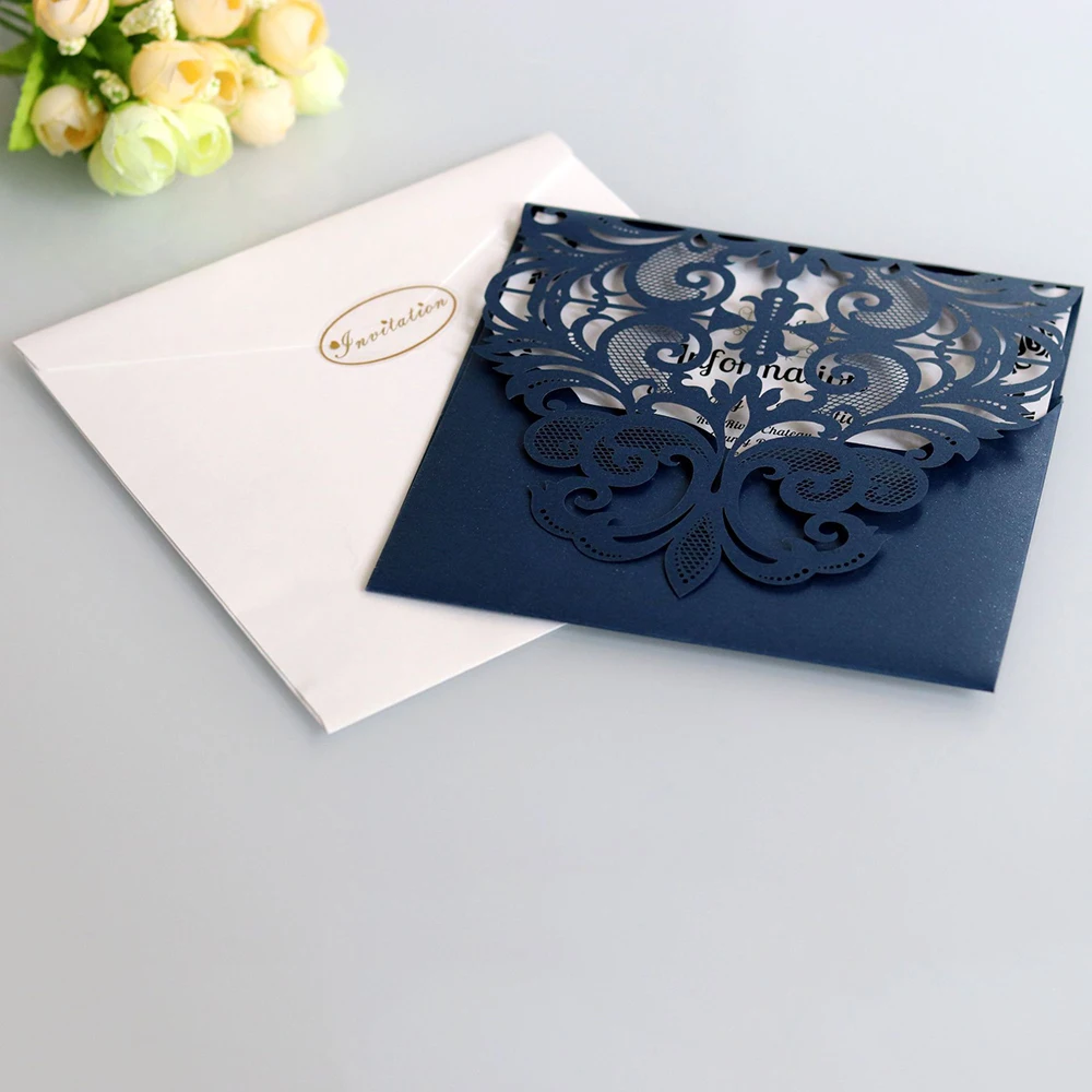  10pcs Square Paper Laser Cut Wedding Engagement Invitation Cards With Envelopes Custom Party Decora - 4.00044E+12