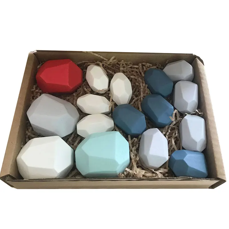 Creative Wooden Jenga Building Block Colored Stone Educational Toys Cold Tone Nordic Style Stacking Game Children's Wooden Toys