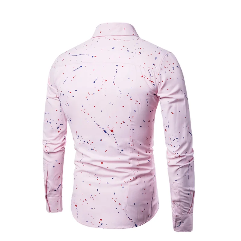 Fashionable Casual Blouse Men New Arrival Men Shirt Male Brand Clothing Printed Slim Social Business Shirt Men Pink Y