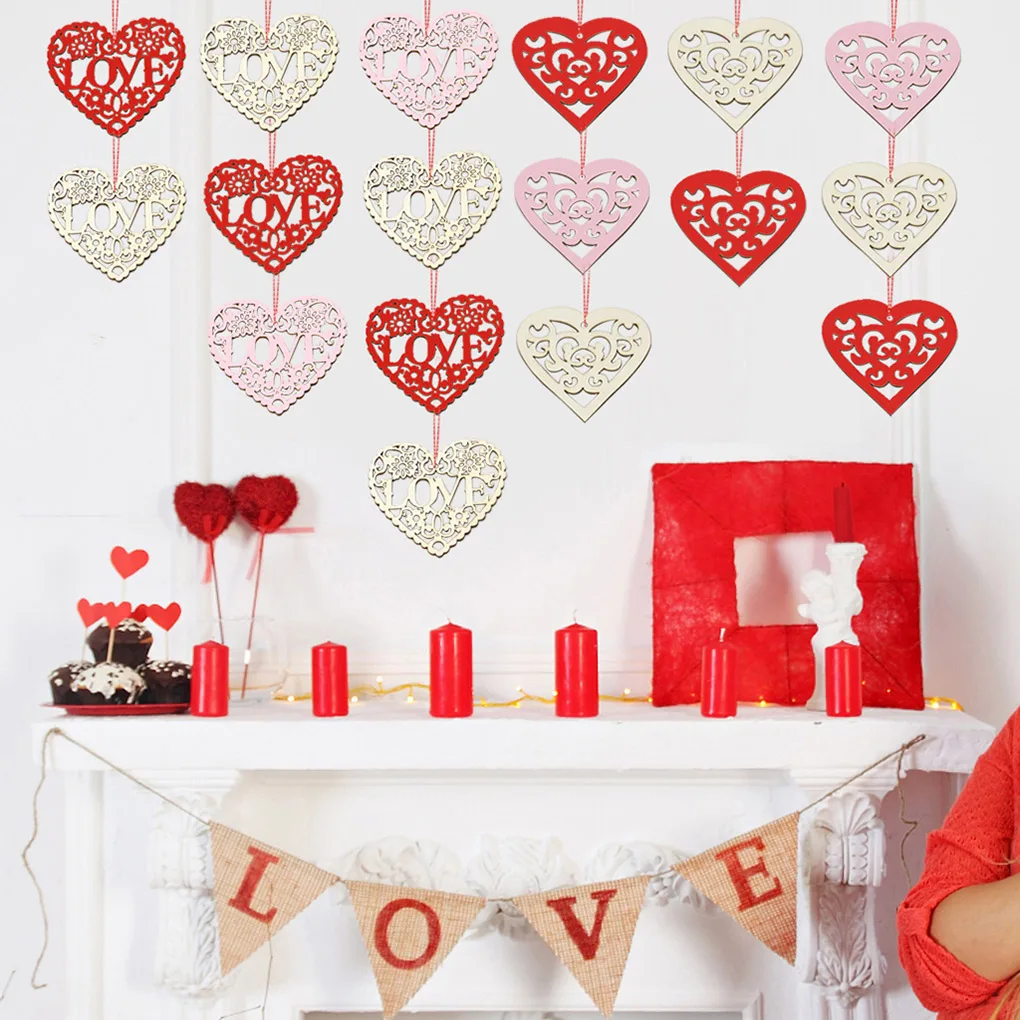 10pcs Wooden Heart Shape Decorations Hollow Style Wedding Home Party Hanging Ornaments