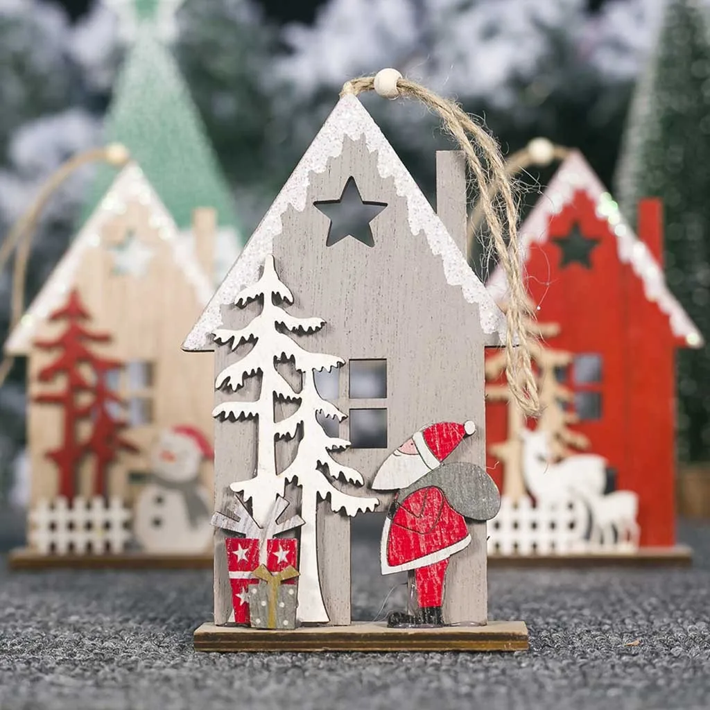 10# дом в форме рождественской елки подвесной кулон деревянный маленький подвесной орнамент