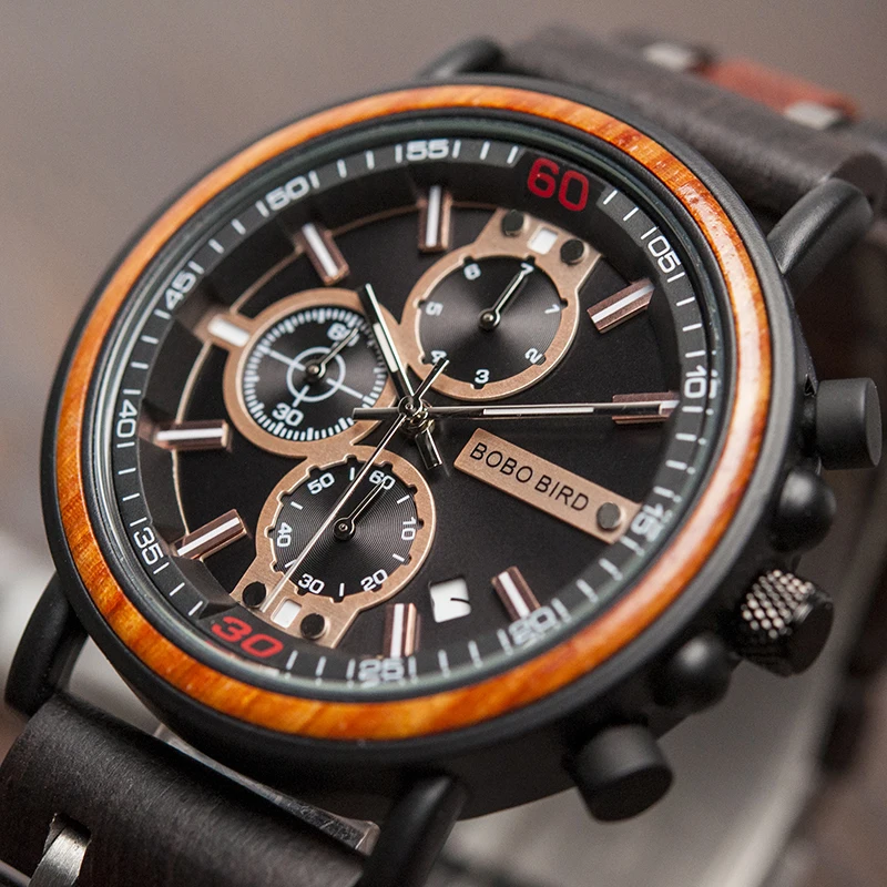 $27.4 Bobobird Wooden Watch Men Wristwatches Date Show Luminous Hand Chronograph Relogio Masculino