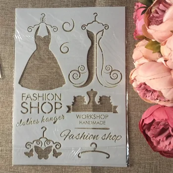 

1Pcs A4 Fashon Shop Lady Clothes DIY Craft Layering Stencils Wall Painting Scrapbooking Stamping Embossing Album Paper Template