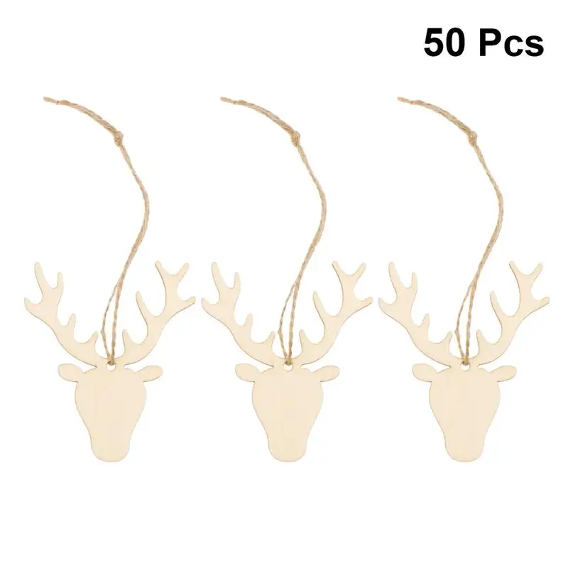 

50pcs Cute Xmas Hanging Decor Wooden Hanging Crafts Ornament Christmas Tree Party Hanging Pendant Decoration For Home (Antlers)