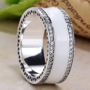 

Original Silver Enamel & Clear With Heart Ring For Women 925 Sterling Silver Ring Wedding Party Gift Fine Europe Jewelry
