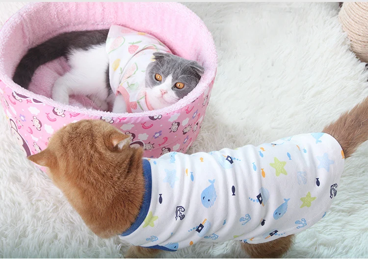 Хлопковая одежда для домашних животных, котов для кошек, летняя майка, футболка, одежда для собак и кошек, костюм для маленьких собак с рисунком