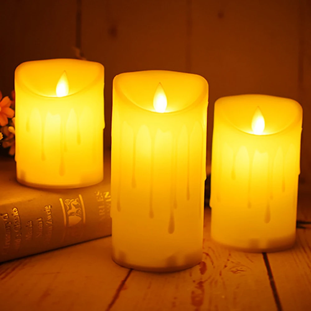 3 Pcs Remote Control LED Flameless Pillar Candle