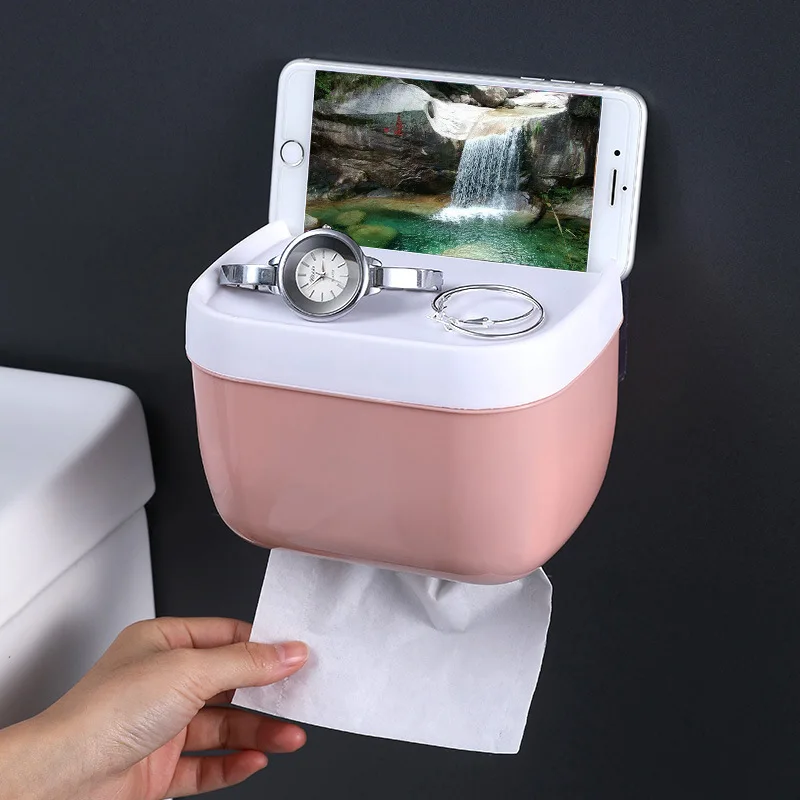 Wall Mount Tissue Holder for Bathroom Storage Box Punch-Free Home Supplies Phone Rack Case Toilet Paper Waterproof | Дом и сад