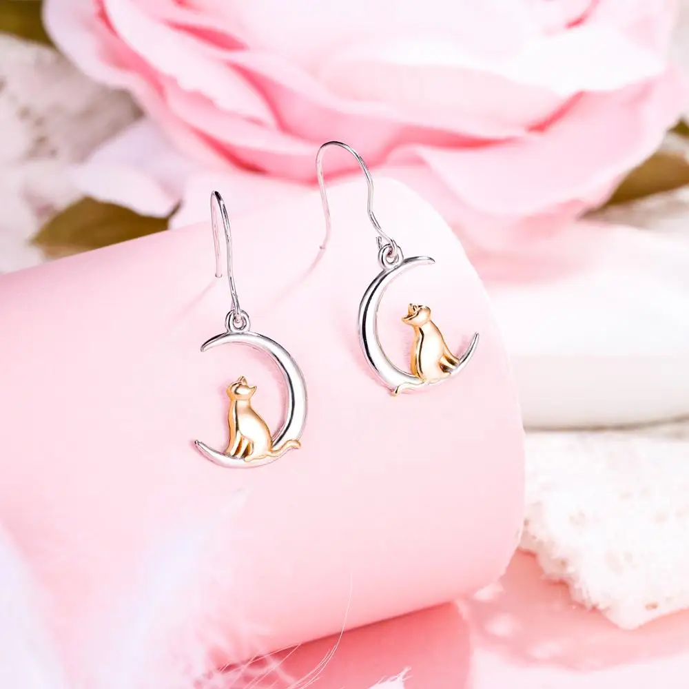 Tuliper, 925 пробы, серебряные серьги, луна, кот, крючок, серьги для женщин, девушек, длинные висячие серьги, вечерние ювелирные изделия, аксессуары, подарки