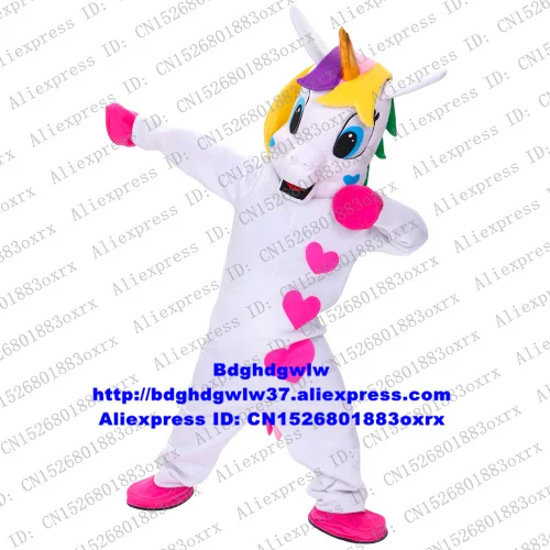 Unicorn With Gold Horn Flying Horse Rainbow Pony Mascot Costume Adult Character Square Publicity Live-dressed CX4028 Free Ship