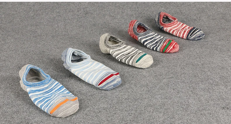 5 Paar hochwertige Herrensocken aus Baumwolle, große Größe, Sommermode, gestreift, Silikon, rutschfeste Socken, weiche, atmungsaktive kurze Socken für Männer – Detail 3