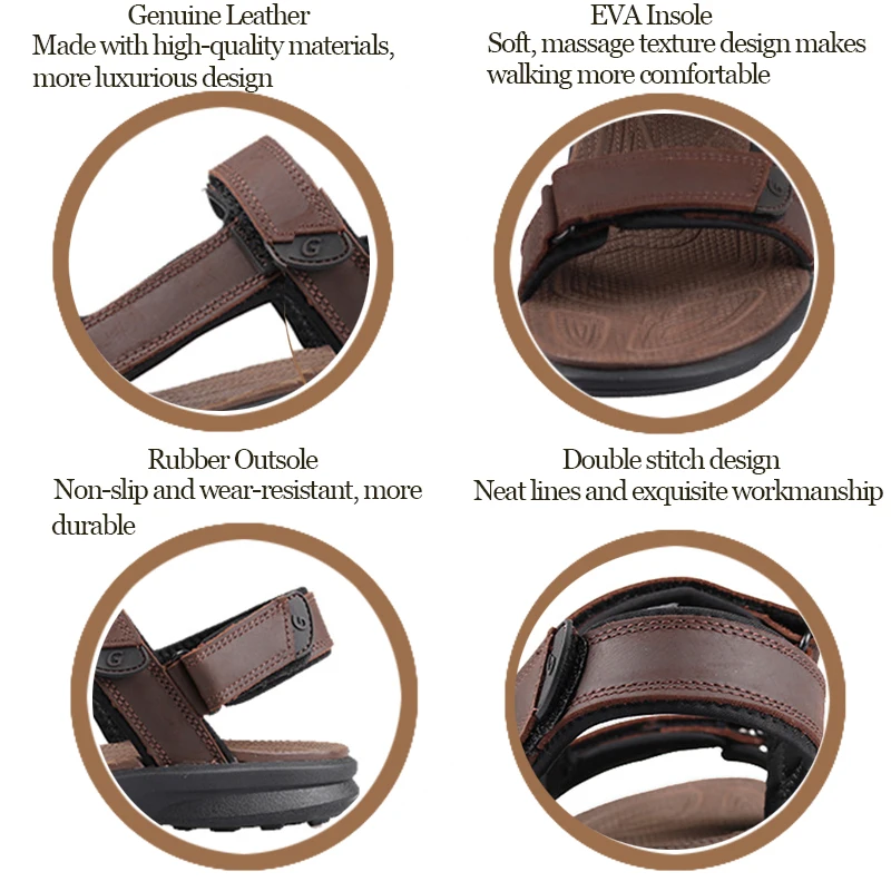 GRITION/мужские сандалии из натуральной кожи Летняя Уличная Повседневная обувь