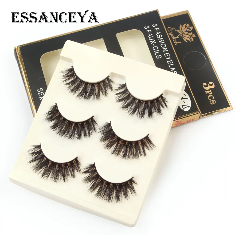 

ESSANCEYA 3 Pairs Thick Dramatic False Lashes 3D Soft Mink Hair Volume Eyelashes 100% Handmade Fake Lash Makeup False Eyelash