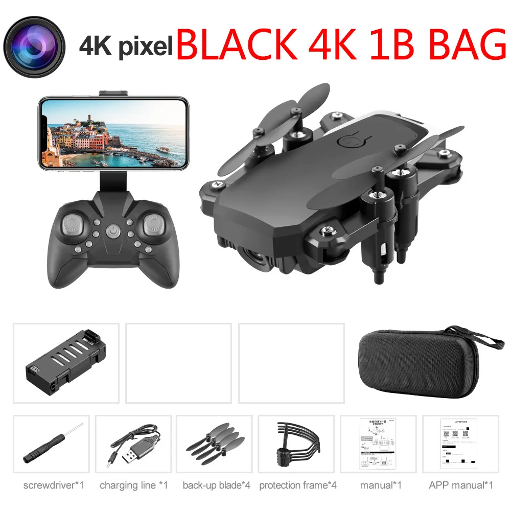 Black 4K 1B LF606 квадрокоптер мини Дрон с 4K камерой HD складные дроны один ключ возврат FPV Следуйте за мной RC вертолет Квадрокоптер детские игрушки - Цвет: Black 4K 1B