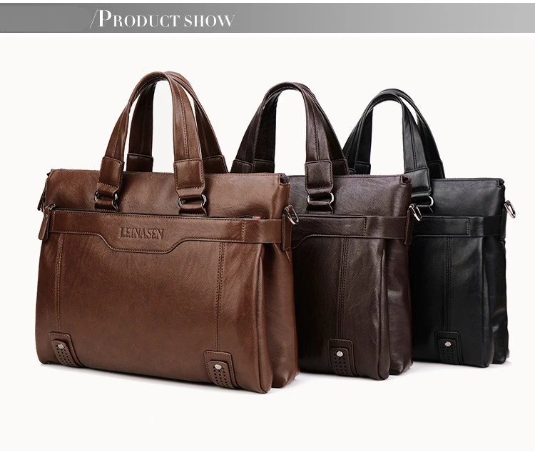 Men Leather Black Briefcase Business Handbag Messenger Bags Male Vintage Shoulder Bag Men's Large Laptop Travel Bags_voghion.com