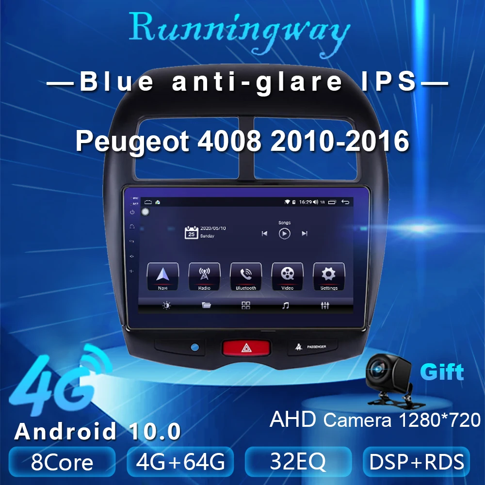 Runningway Android 10 0 5G автомобильный DVD для Peugeot 4008 2010 2016 4G + 64G Автомобильный Радио