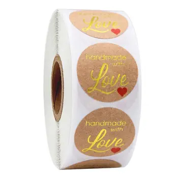 

500pcs/Roll Handmade with Love Stickers with Gold Foil Round Seal Labels Shop Package