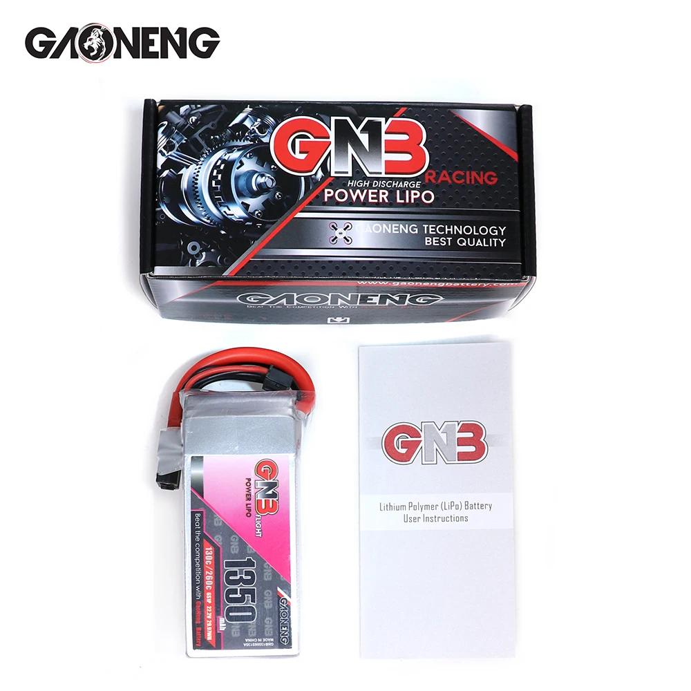 2 шт. Gaoneng GNB 22,2 в 1350 мАч 130C 6S Lipo батарея XT60 Разъем для RC FPV гоночный Дрон