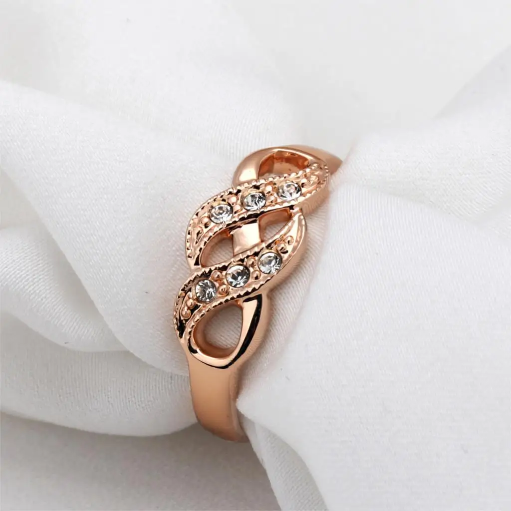 Anillos de boda de circonia cúbica con forma de onda para mujer, Color oro rosa, marca de moda, regalo de Navidad, joyería R334 R226