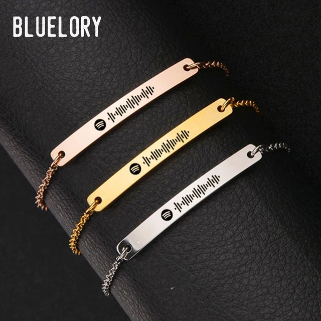 Bluelory-Pulseras personalizadas con código de Spotify, accesorio con grabado de música y canciones, regalo de joyería para amantes y amigos