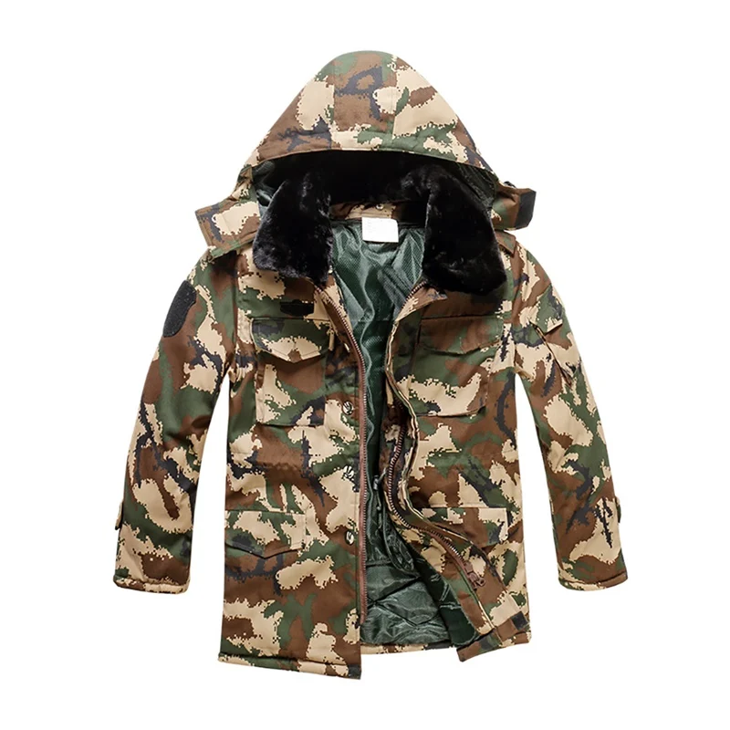 

Outdoor Men Hooded Jacket Thick Cold-proof Tactical Military Softshell Cotton Jacket Waterproof Hunting Hiking Warm Army Coat