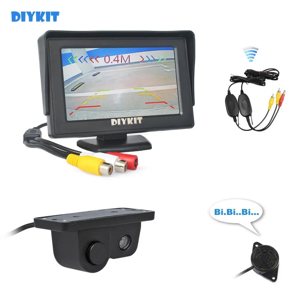 DIYKIT Wireless 4.3 Inch Color TFT LCD Car Monitor + Waterproof Parking Radar Sensor Camera System Kit 2 in 1 | Автомобили и