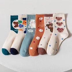 Autumn And Winter Socks Female Ins Tide Socks Kawaii Cartoon Bear Letter Socks Cotton Japanese Student Socks  Socks Women