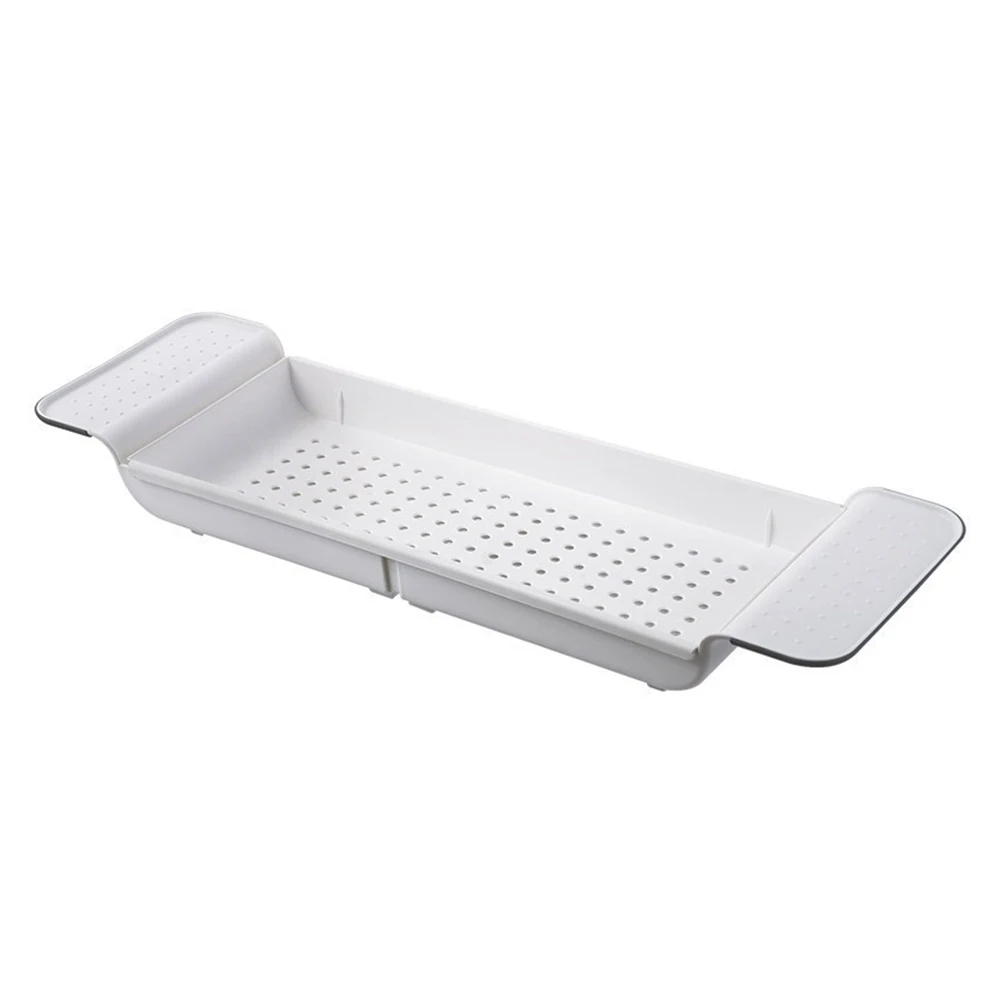 Bathtub Thick Storage Rack Kitchen Bath Storage Sink Shelf Basin Moisture Proof Tableware Holder Drain Basket Telescopic - Цвет: Белый