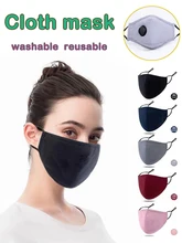 Masques en coton lavables et réutilisables pour adultes, en tissu Kpop, filtre noir solide, valve respiratoire, masque Facial pour hommes et femmes 