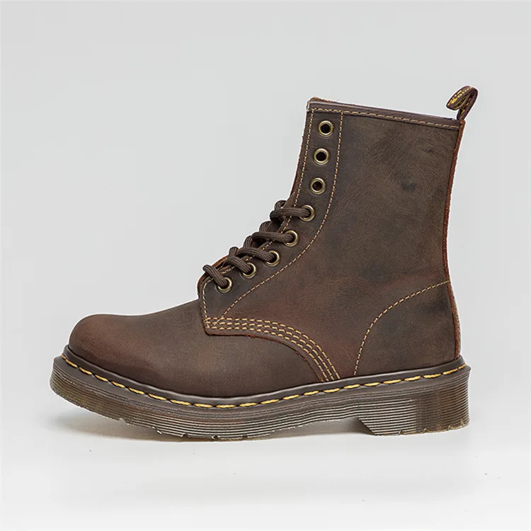 Мужские кожаные ботинки Martens темно-синие повседневные из кожи Крейзи Хорс в