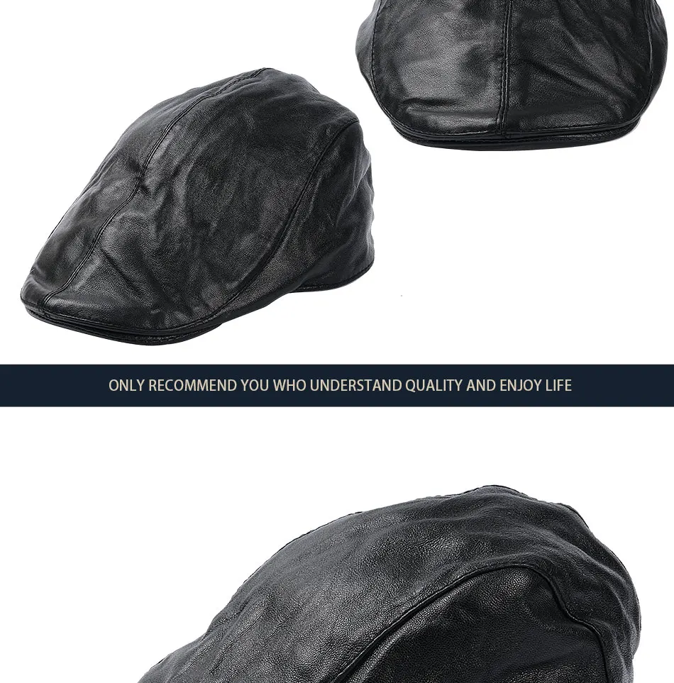 NEW High Quality Sheepskin Leather Berets Hats For Men Peaked Cap Spring Autumn Genuine Leather Duckbill Hat For Male newsboy beret