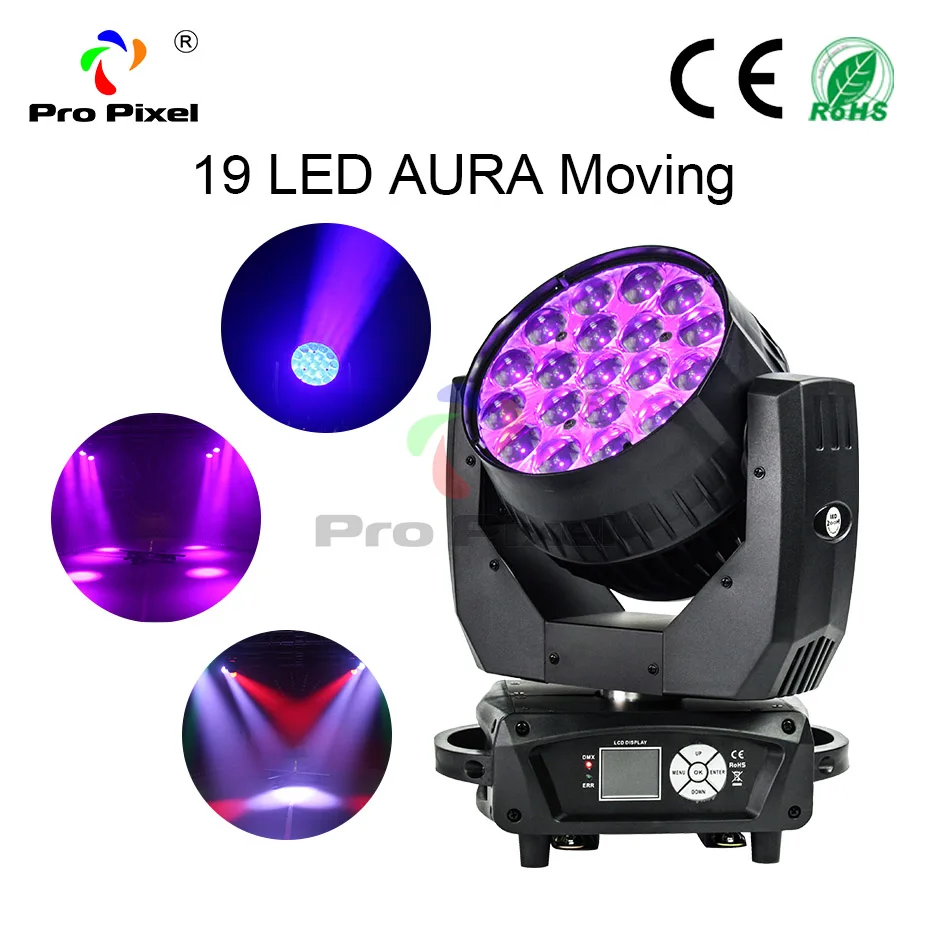 Подвижный сценический светодиодный светильник AURA 19x15 Вт 4 в 1 с фоновой подсветкой