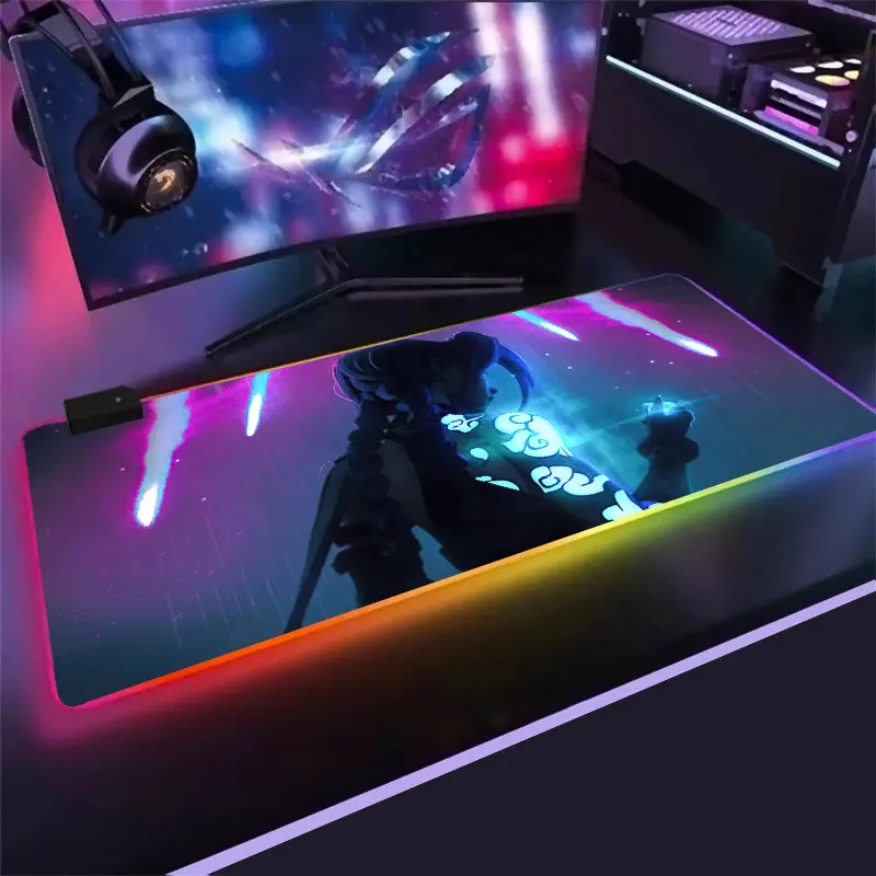 Arcane Super Soft LED Backlit Gaming Mouse Pad USB LOL Desk Mat League of Legends Jinx Jayce Vi Custom RGB mouse pad gift | Компьютеры и
