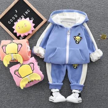 

0-4 years winter girl clothing set 2019 casual thicker warm cartoon cute kid suit children baby clothing hoodies+pant 2pcs