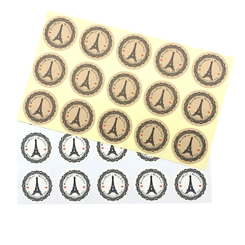 

100pcs/pack Round Handmade With Love Sealing Label DIY Gift Stickers Journal Stickers Tower Two Design New Products