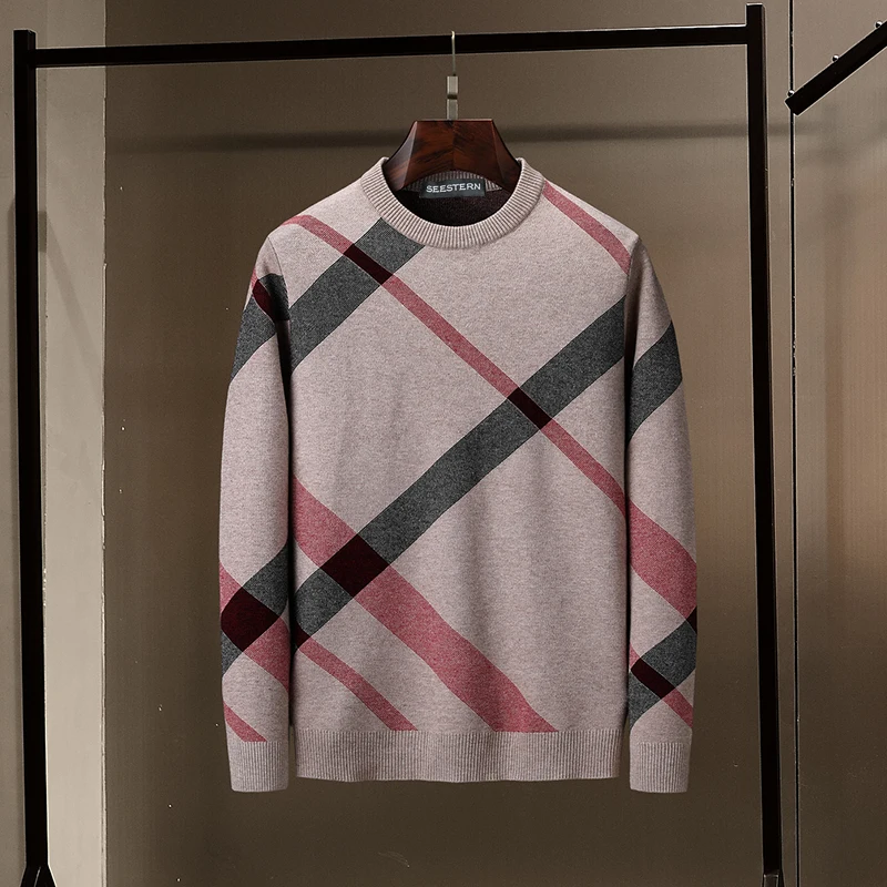 1 Seestern brand men's sweater new Plaid stripe fashion autumn winter color matching knitted pullover European American style tops - Цвет: 1