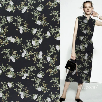 

Floral print on on black pure silk Crepe DE chine fabric 140cm width,SCDC972