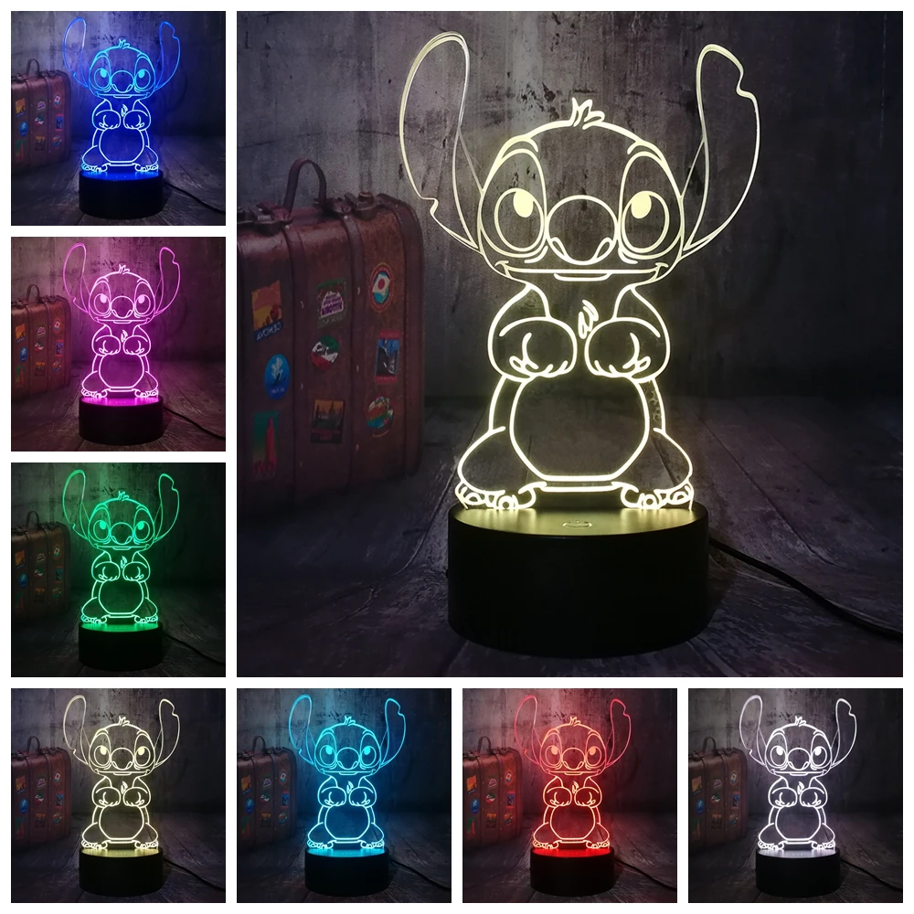  New Cartoon Cute Stitch 3D LED Night Light 7 Color Change Baby Sleep Table Lamp Home Decor Holiday  - 32953337941