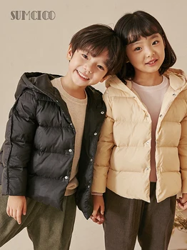 

SUMCICO Fall/winter Children's hooded down jacket baby boys and baby girls solid color thick warm jacket