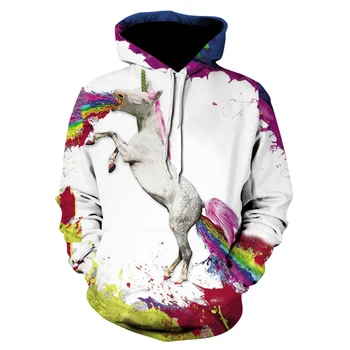 

2019 New Rainbow Horse Digital Printing Hooded Hoodies For Men/Women Hip hop 3d Sweatshirts Long Sleeve Hoody Cap Pullovers