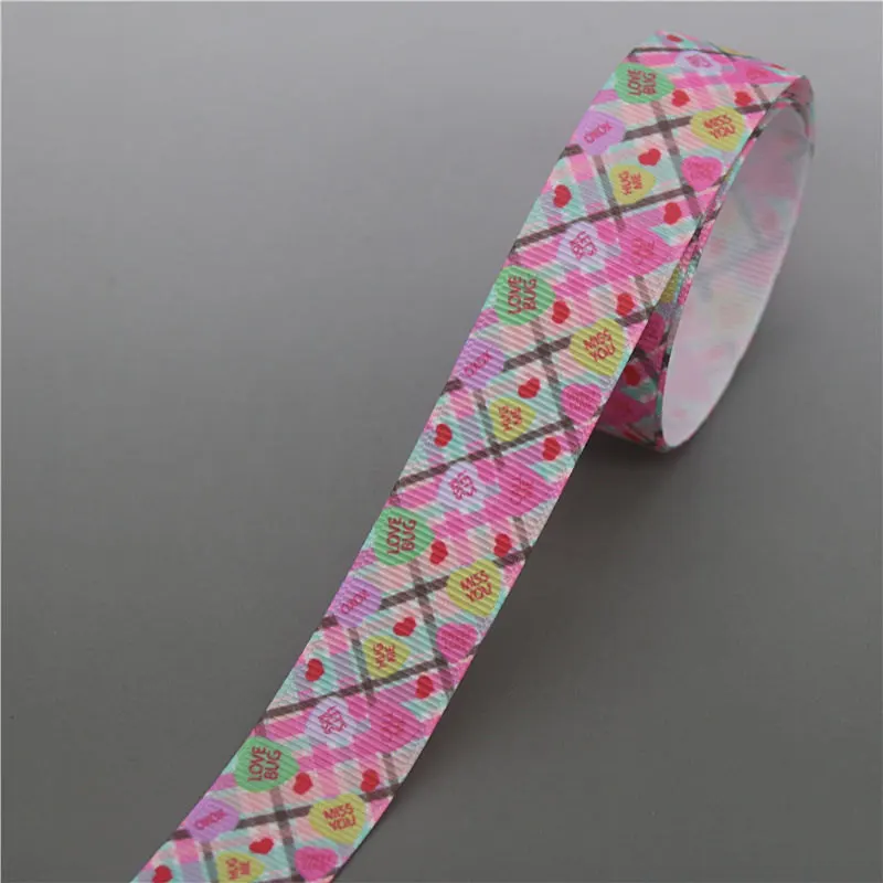 10185 DHK 10 ярдов Любовь Сердце в полоску напечатанный Grosgrain ленточный аксессуар Hairbow головной убор украшение «сделай сам» оптом OEM B1851 - Цвет: 10185