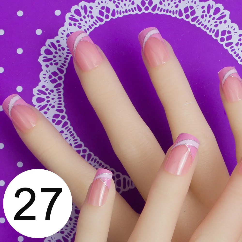 JQ 24 шт полные наклейки на ногти дизайн с клейкой лентой акриловый нажмите на ноготь советы накладные ногти для свадьбы Nep Nagels Faux Ongles - Цвет: 27