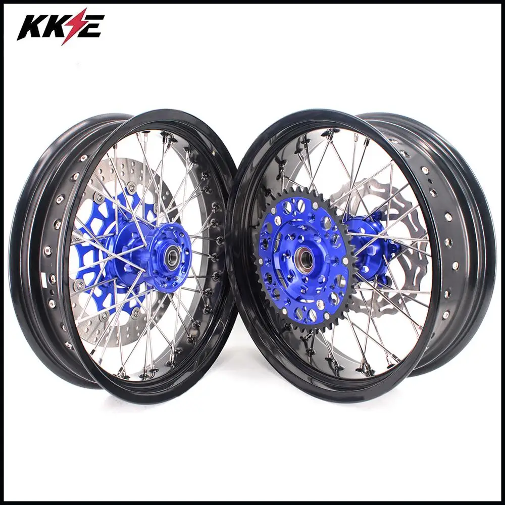 KKE 3,5& 5,0 полный набор колес Supermoto для YAMAHA WR250F 01-18 WR450F 03-18 Supermotard синяя втулка 320 мм диск черный обод