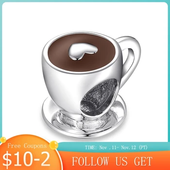 

Hot Sale 100% Real Sterling Silver Exquisite Coffee Cup Beads Fit Original Design Bracelets Charms DIY Jewelry Making For Women