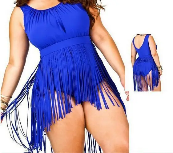 

WOMEN'S Swimsuit One-piece Triangular Slimming Large Size Tassels Fat Bathing Suit Swimwear