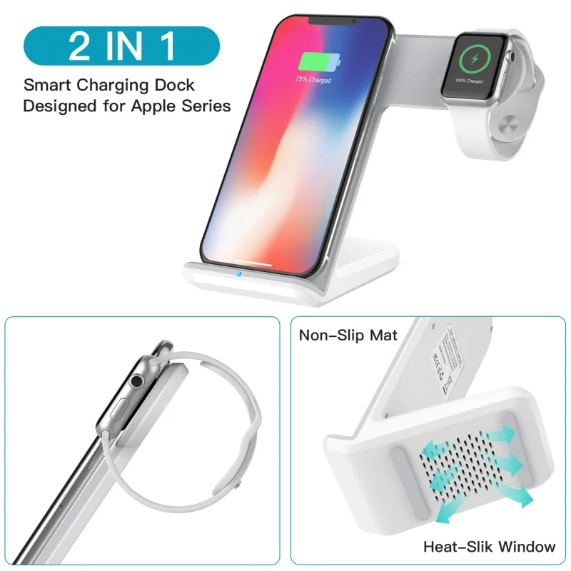 2 в 1 Беспроводное зарядное устройство совместимо с IPhone 11 Pro Max Apple Watch Series 5/4/3/2/1