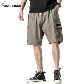 

New Men's Shorts High Quality Multi-Pocket Solid Color Casual Shorts 2020 Summer Elastic Waist Fashion Cargo Pants 5XL HK20160