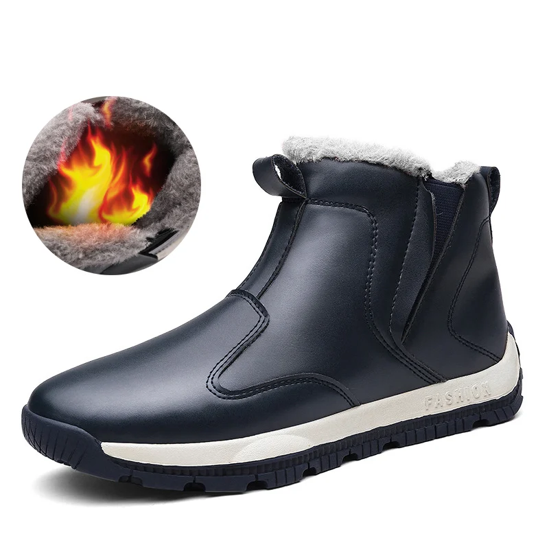 Для мужчин; зимние ботинки; Водонепроницаемый домашние тапочки из плюша ботильоны для мужчин Нескользящие износостойкие кожаные туфли Для мужчин теплая Зимние ботинки